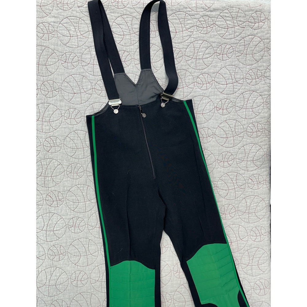 Obermeyer Ski Bibs Black Green Padded Knee VTG 70s / Men's 32R/L